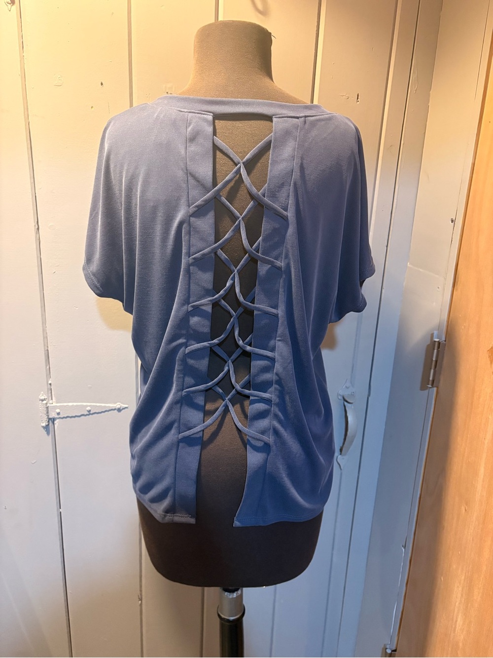 Daytrip Navy Lace-Up Back Short Sleeve Top